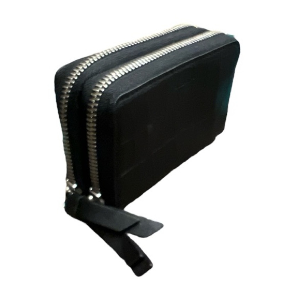 All Saints Fetch zip around accordion card case holder organizer black croc NEW
